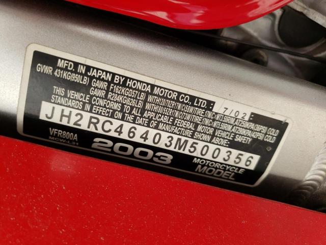 2003 HONDA VFR800 A JH2RC46403M500356