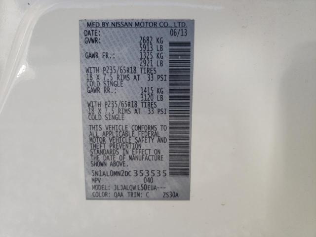 2013 INFINITI JX35 5N1AL0MN2DC353535