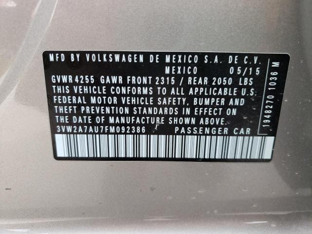 2015 VOLKSWAGEN GOLF TDI 3VW2A7AU7FM092386