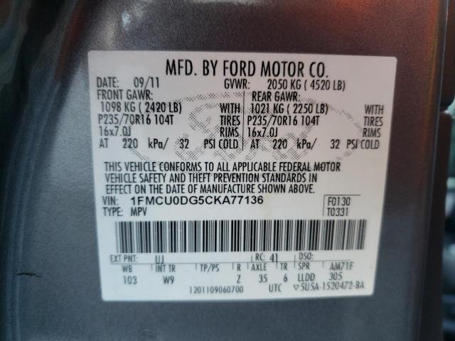 2012 FORD ESCAPE XLT 1FMCU0DG5CKA77136