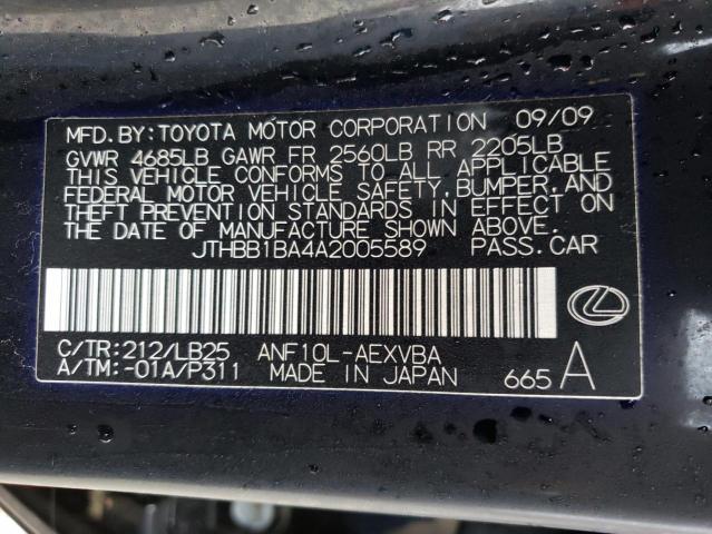 2010 LEXUS HS 250H JTHBB1BA4A2005589