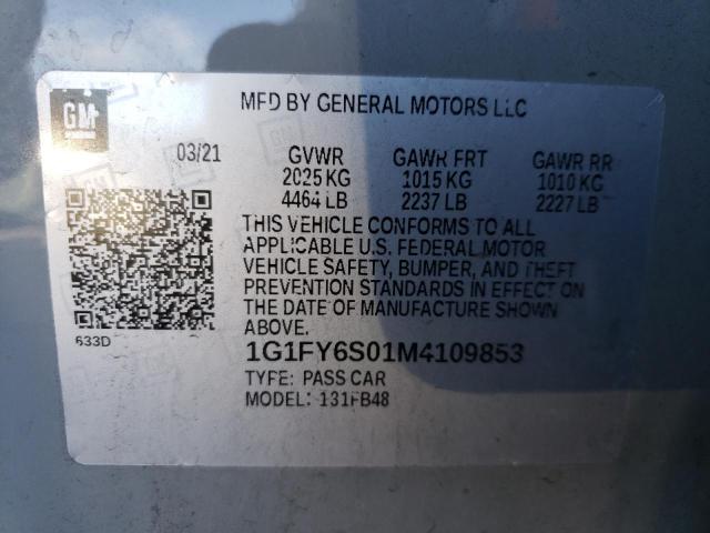 2021 CHEVROLET BOLT EV LT 1G1FY6S01M4109853