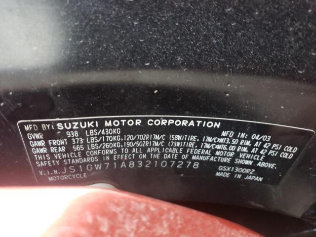 2003 SUZUKI GSX1300R JS1GW71A832107278