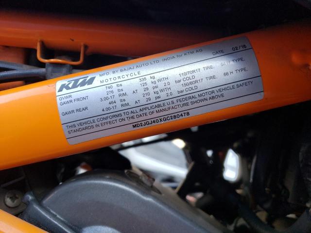 2016 KTM RC 390 MD2JGJ40XGC280478