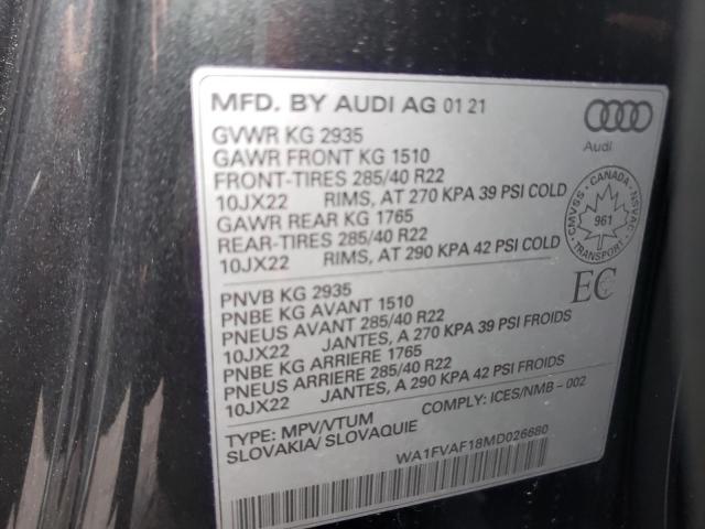 2021 AUDI Q8 PRESTIG WA1FVAF18MD026680