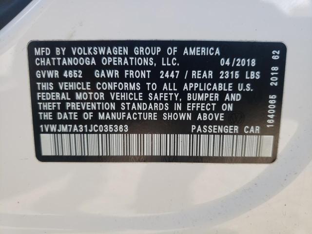 2018 VOLKSWAGEN PASSAT GT 1VWJM7A31JC035363