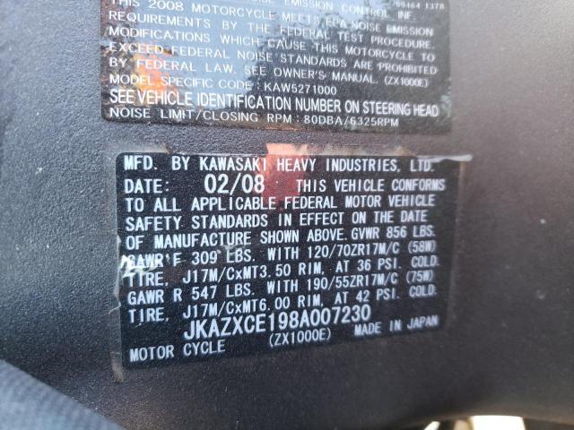 2008 KAWASAKI ZX1000 E JKAZXCE198A007230