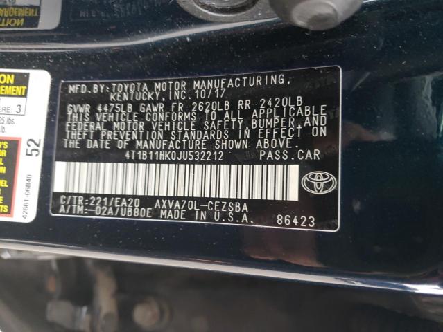 2018 TOYOTA CAMARY SE 4T1B11HK0JU532212
