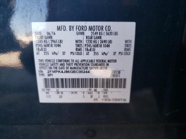 2FMPK4J86GBC00244 Ford Edge Sel 2016. Фото: 9