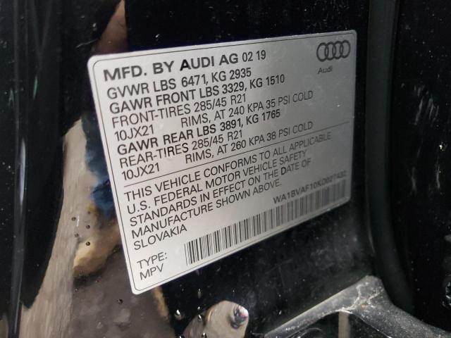 2019 AUDI Q8 PREMIUM WA1BVAF10KD027432