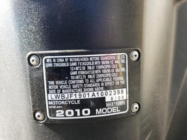 2010 HONDA NHX110 LWBJF1901A1002398