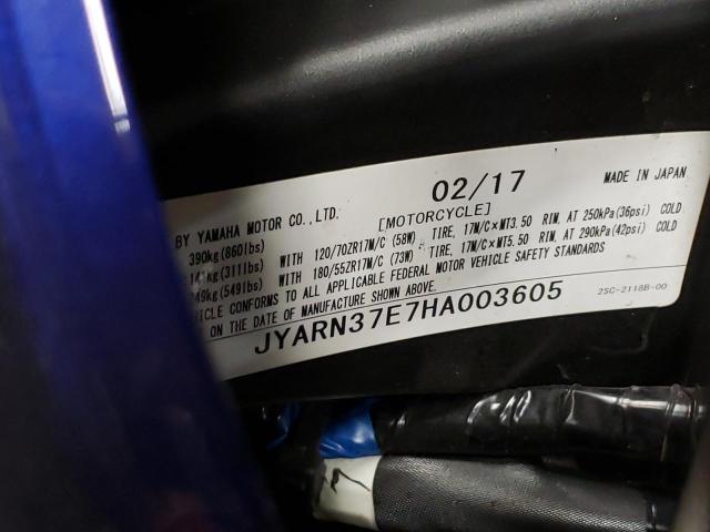 2017 YAMAHA FJ09 JYARN37E7HA003605