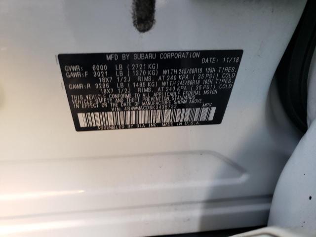 2019 SUBARU ASCENT PRE 4S4WMACD6K3438733