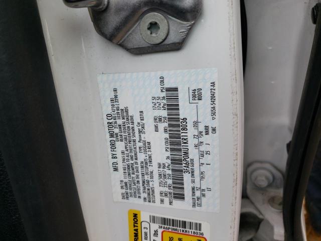 2019 FORD FUSION SEL - 3FA6P0MU1KR118036