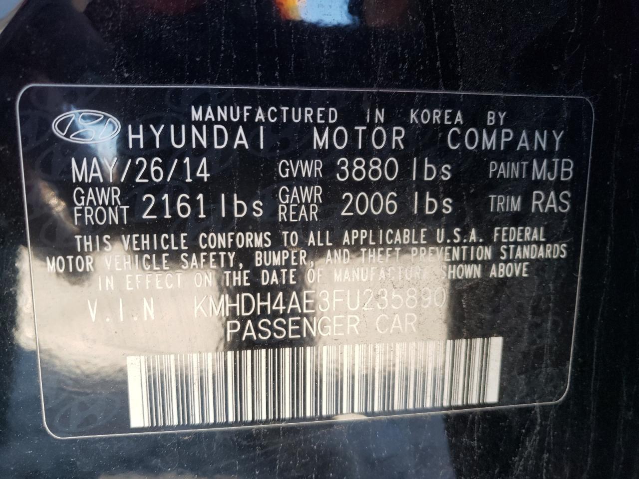 2015 Hyundai Elantra Se VIN: KMHDH4AE3FU235890 Lot: 67721562