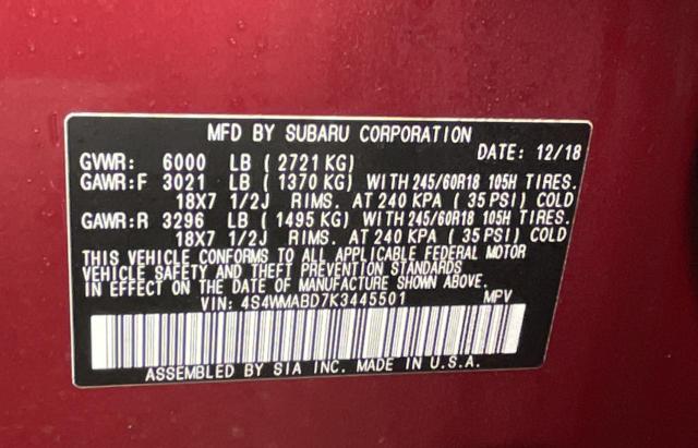 2019 SUBARU ASCENT PRE 4S4WMABD7K3445501