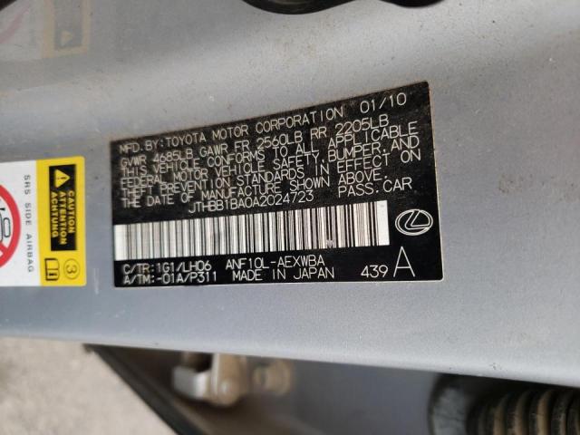 2010 LEXUS HS 250H JTHBB1BA0A2024723