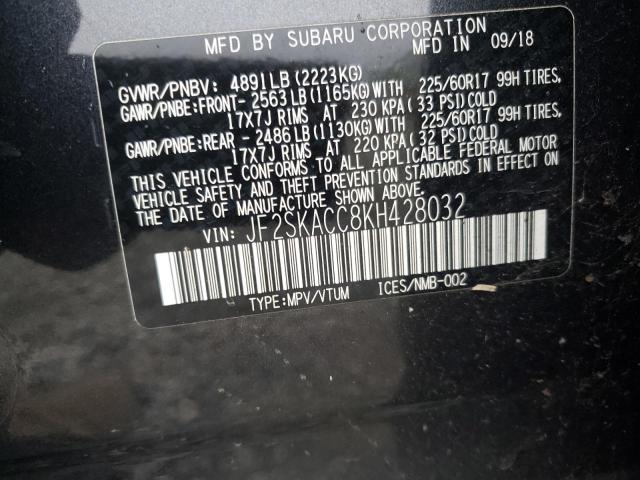 2019 SUBARU FORESTER JF2SKACC8KH428032