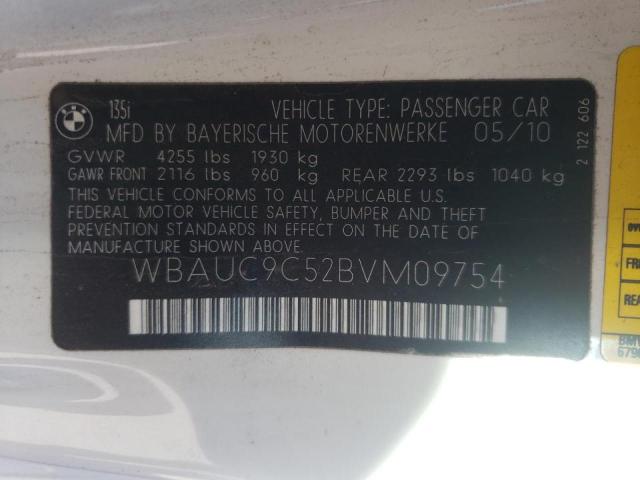2011 BMW 135 I WBAUC9C52BVM09754