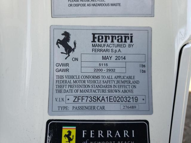 VIN ZFF73SKA1E0203219 2014 Ferrari FF no.10