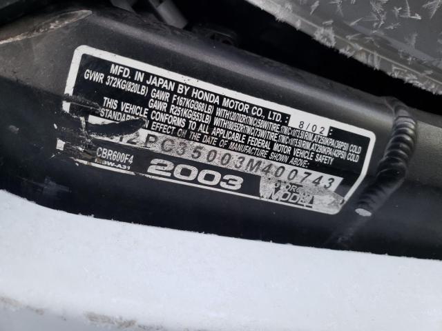 2003 HONDA CBR600 F4 JH2PC35003M400743