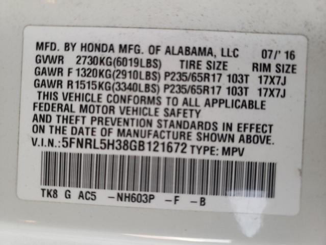 2016 HONDA ODYSSEY SE 5FNRL5H38GB121672