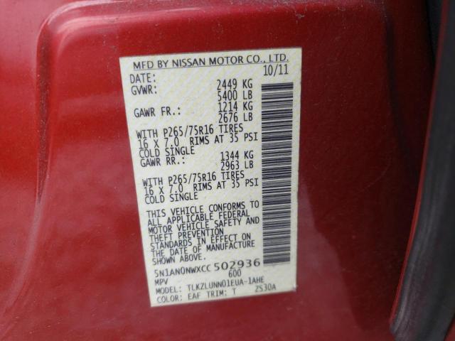 2012 NISSAN XTERRA OFF 5N1AN0NWXCC502936