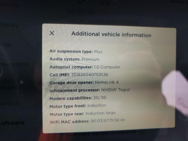 2015 TESLA MODEL S P8 5YJSA1H49FF081349