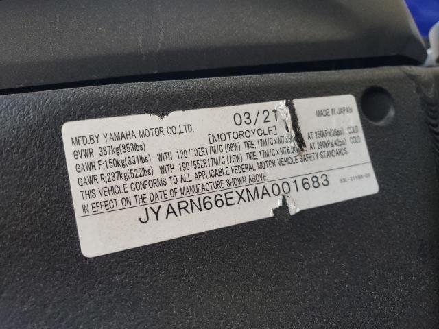 2021 YAMAHA YZFR1 JYARN66EXMA001683