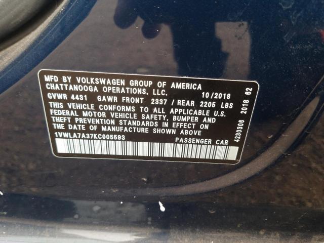 2019 VOLKSWAGEN PASSAT WOL 1VWLA7A37KC005593