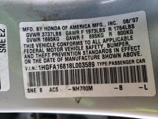 2008 Honda Civic Ex VIN: 1HGFA16818L003589 Lot: 68355581