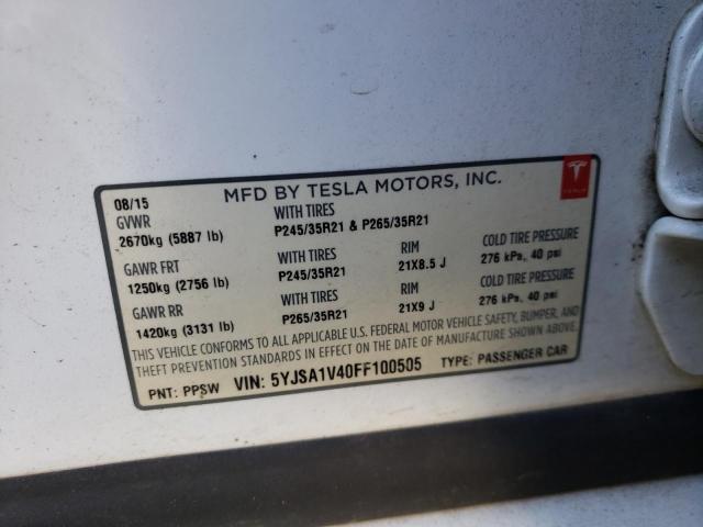 2015 TESLA MODEL S P9 5YJSA1V40FF100505