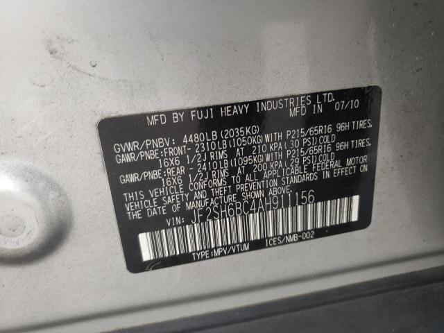 2010 SUBARU FORESTER X JF2SH6BC4AH911156