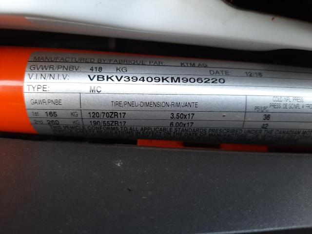 2019 KTM 1290 SUPER VBKV39409KM906220