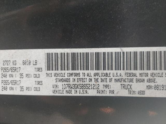 2011 DODGE DAKOTA SLT 1D7RW3GK5BS521212