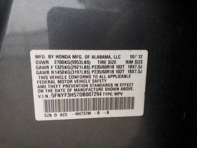 5FNYF3H57DB007294 Honda Pilot Exl 2013. Фото: 9