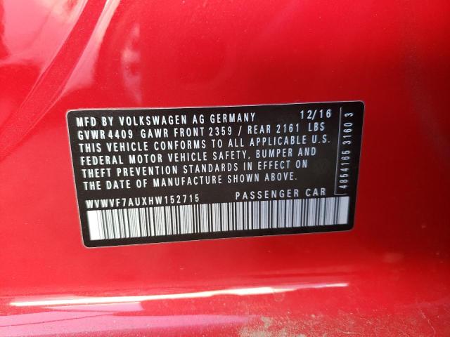 2017 VOLKSWAGEN GOLF R WVWVF7AUXHW152715