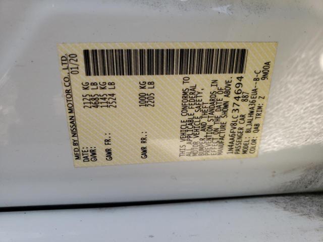 2020 NISSAN MAXIMA PLA 1N4AA6FV8LC374694