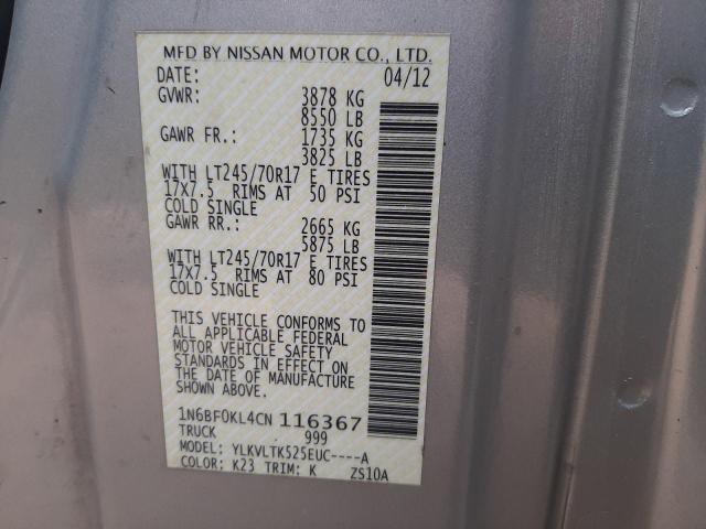 2012 NISSAN NV 1500 1N6BF0KL4CN116367