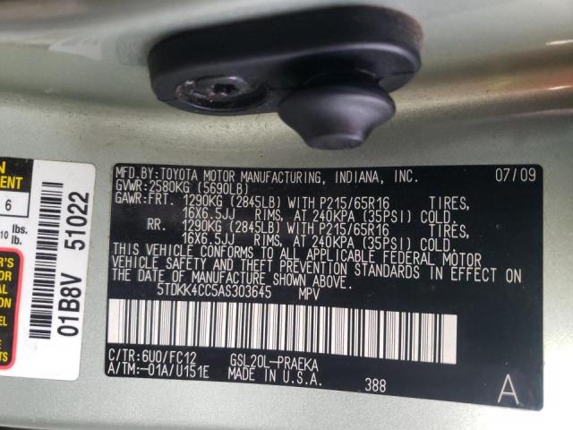 2010 TOYOTA SIENNA CE 5TDKK4CC5AS303645