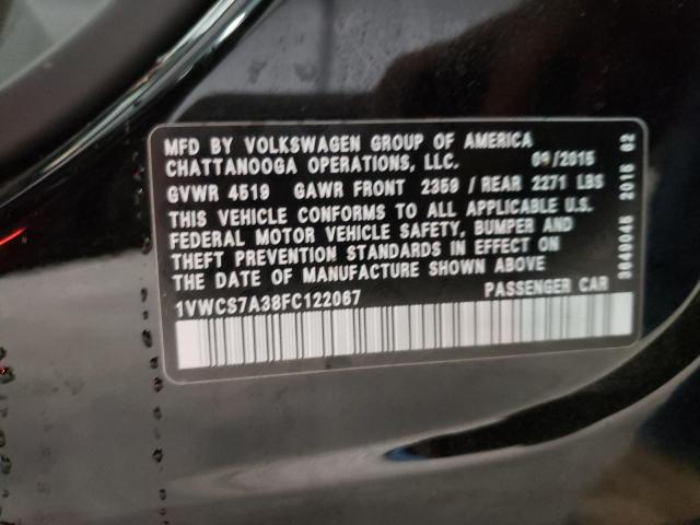 2015 VOLKSWAGEN PASSAT 1VWCS7A38FC122067