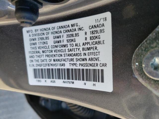 2HGFC2F87KH511649 Honda Civic Spor 2019. Фото: 9