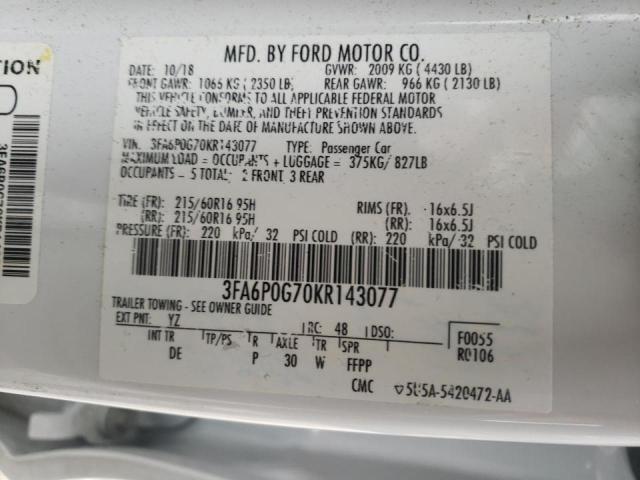 2019 FORD FUSION S 3FA6P0G70KR143077