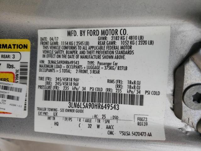 2017 LINCOLN MKZ PREMIE 3LN6L5A90HR649543