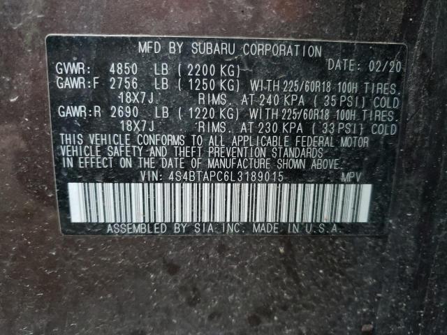 2020 SUBARU OUTBACK TO 4S4BTAPC6L3189015