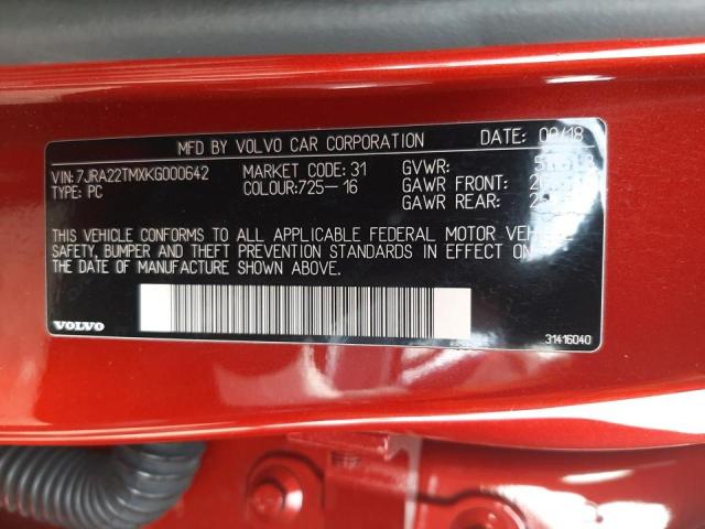 2019 VOLVO S60 T6 R-D 7JRA22TMXKG000642
