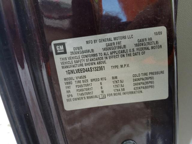 1GNLVEED4AS132361 Chevrolet Traverse L 2010. Фото: 9