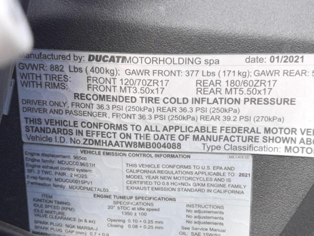 2021 DUCATI PANIGALE V ZDMHAATW8MB004088