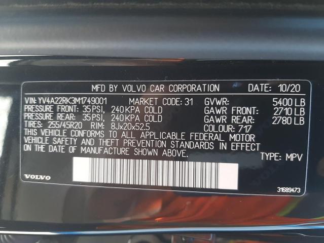 2021 VOLVO XC60 T6 MO YV4A22RK3M1749001
