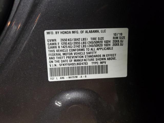 2020 HONDA PILOT ELIT 5FNYF6H02LB024783